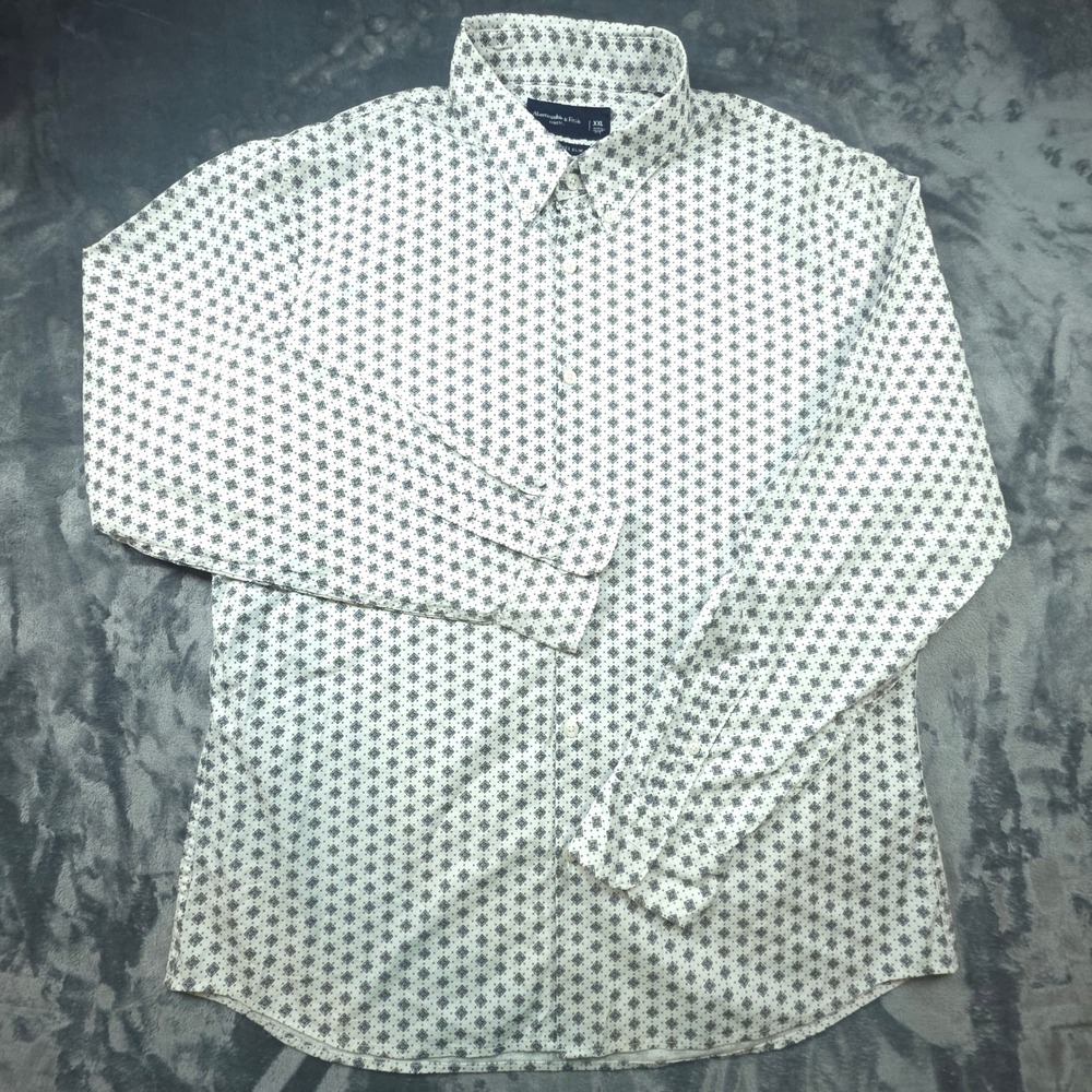 Abercrombie & Fitch‎ Mens Super Slim Stretch Shirt XXL Wht Black Medallion Print